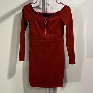 Fashion Nova Rich Rust Long Sleeve Dress